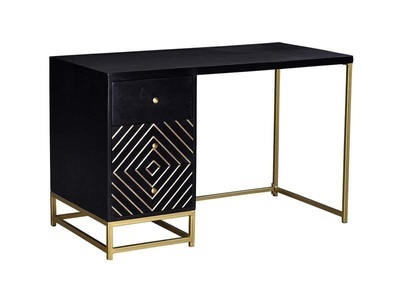 Vente-unique, Schreibtisch mit 3 Schubladen Mangoholz Metall Goldfarben PRISMIN Schreibtisch mit 3 Schubladen Mangoholz Metall Goldfarben PRISMIN, 