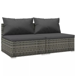 vidaXL, vidaXL 2-tlg. Garten-Lounge-Set mit Kissen Poly Rattan Grau