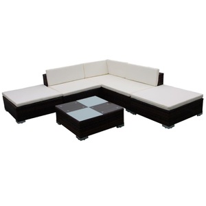 Diverse Hardware, 6-tlg. Garten-Lounge-Set mit Auflagen Poly Rattan Braun