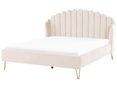Beliani, Bett mit Lattenrost aus Samtstoff Retro AMBILLOU Bett mit Lattenrost aus Samtstoff Retro AMBILLOU
