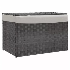 vidaXL, vidaXL Wäschekorb mit Deckel Grau 55,5x35x34 cm Poly Rattan, vidaXL Wäschekorb mit Deckel Grau 55,5x35x34 cm Poly Rattan