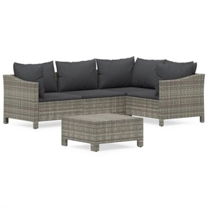 vidaXL, vidaXL 5-tlg. Garten-Lounge-Set mit Kissen Grau Poly Rattan