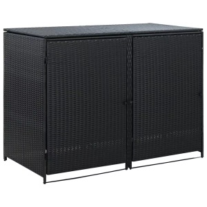 vidaXL, vidaXL Mülltonnenbox für 2 Tonnen Poly Rattan Schwarz 148x80x111 cm, vidaXL Mülltonnenbox für 2 Tonnen Poly Rattan Schwarz 148x80x111 cm