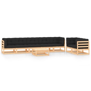 vidaXL, vidaXL 8-tlg. Garten-Lounge-Set mit Anthrazit Kissen Kiefernholz, vidaXL 8-tlg. Garten-Lounge-Set mit Kissen Massivholz Kiefer