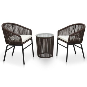 Diverse Hardware, 3-tlg. Bistro-Set mit Kissen PVC Rattan Braun