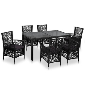 Diverse Hardware, 7-tlg. Garten-Essgruppe Poly Rattan Schwarz