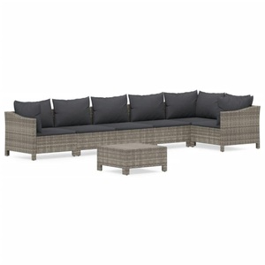 vidaXL, vidaXL 7-tlg. Garten-Lounge-Set mit Kissen Grau Poly Rattan