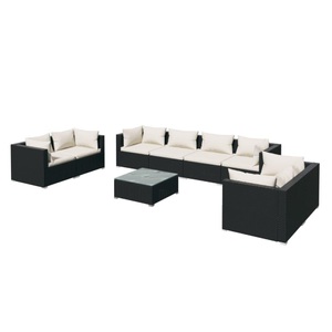 vidaXL, vidaXL 9-tlg. Garten-Lounge-Set mit Kissen Poly Rattan Schwarz, vidaXL 9-tlg. Garten-Lounge-Set mit Kissen Poly Rattan Schwarz