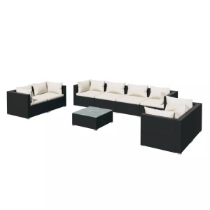 vidaXL, vidaXL 9-tlg. Garten-Lounge-Set mit Kissen Poly Rattan Schwarz, vidaXL 9-tlg. Garten-Lounge-Set mit Kissen Poly Rattan Schwarz