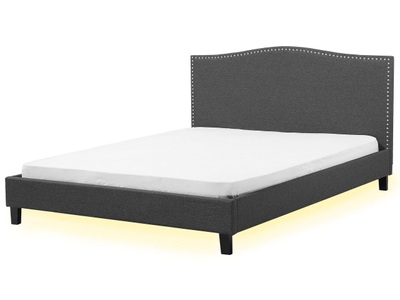 Beliani, Beliani Polsterbett grau 180 x 200 cm mit LED-Beleuchtung weiss MONTPELLIER, 