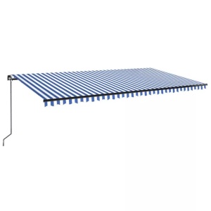vidaXL, vidaXL Gelenkarmmarkise Einziehbar mit LED 600x300 cm Blau und Weiß, vidaXL Markise Manuell Einziehbar mit LED 600x300 cm Blau & Weiß