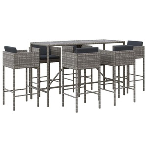 vidaXL, vidaXL 7-tlg. Gartenbar-Set mit Kissen Grau Poly Rattan, vidaXL 7-tlg. Gartenbar-Set mit Kissen Grau Poly Rattan