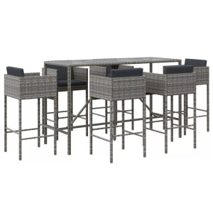 vidaXL, vidaXL 7-tlg. Gartenbar-Set mit Kissen Grau Poly Rattan, vidaXL 7-tlg. Gartenbar-Set mit Kissen Grau Poly Rattan