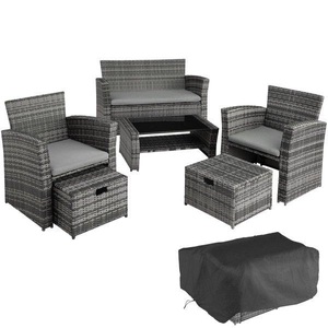 TecTake, Rattan Sitzgruppe Modena inkl. Schutzhülle Rattan Sitzgruppe Modena inkl. Schutzhülle, Tectake - Rattan Sitzgruppe Modena 3+2+1 inkl. Schutzhülle, 6 Stück, Grau