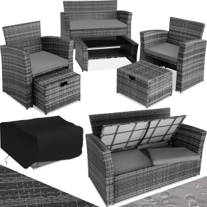 TecTake, Rattan Sitzgruppe Modena inkl. Schutzhülle Rattan Sitzgruppe Modena inkl. Schutzhülle, Tectake - Rattan Sitzgruppe Modena 3+2+1 inkl. Schutzhülle, 6 Stück, Grau