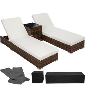 TecTake, 2 Aluminium Polyrattan Sonnenliegen + Tisch mit Schutzhülle 2 Aluminium Polyrattan Sonnenliegen + Tisch mit Schutzhülle, Tectake - 2 Aluminium Polyrattan Sonnenliegen + Tisch mit Schutzhülle, One Size, Braun Bedruckt