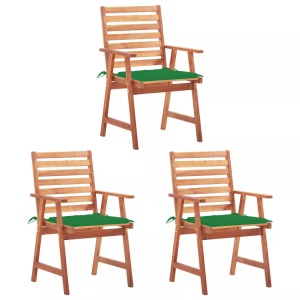 vidaXL, vidaXL Garten-Essstühle 3 Stk. mit Kissen Massivholz Akazie, vidaXL Garten-Essstühle 3 Stk. mit Kissen Massivholz Akazie