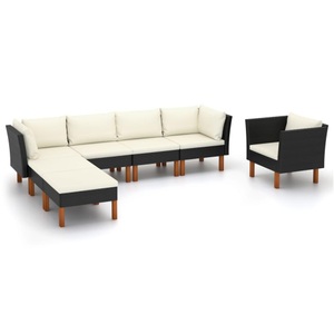 vidaXL, vidaXL 7-tlg. Garten-Lounge-Set Poly Rattan Eukalyptusholz Schwarz