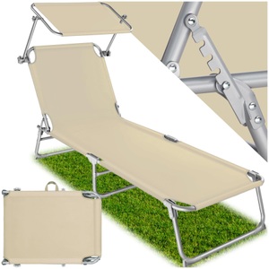 TecTake, Gartenliege 4-stufig Gartenliege 4-stufig, Tectake - Gartenliege stufenlos verstellbares Sonnendach, 190cm, Beige