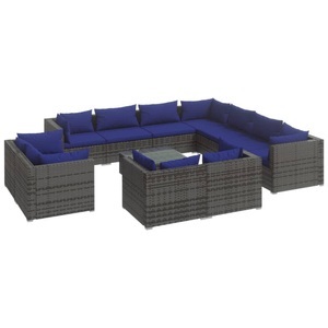 vidaXL, vidaXL 12-tlg. Garten-Lounge-Set mit Kissen Grau Poly Rattan, 