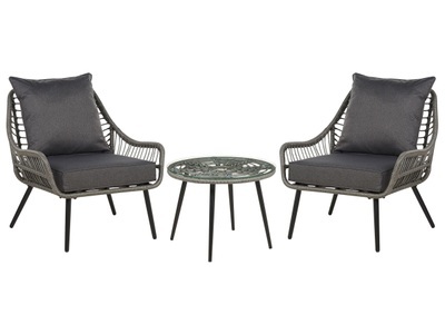 Beliani, Bistro Set aus PE Rattan Boho LAURETO Bistro Set aus PE Rattan Boho LAURETO, Beliani - Bistro Set aus PE Rattan Boho LAURETO, One Size, Taubengrau