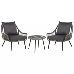 Beliani, Bistro Set aus PE Rattan Boho LAURETO Bistro Set aus PE Rattan Boho LAURETO, Beliani - Bistro Set aus PE Rattan Boho LAURETO, One Size, Taubengrau