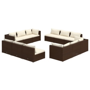 vidaXL, vidaXL 12-tlg. Garten-Lounge-Set mit Kissen Poly Rattan Braun
