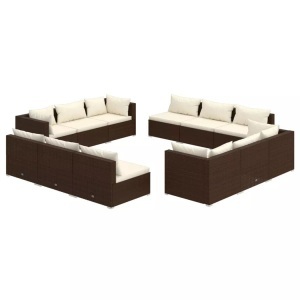 vidaXL, vidaXL 12-tlg. Garten-Lounge-Set mit Kissen Poly Rattan Braun
