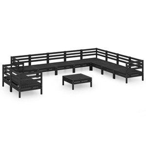 vidaXL, vidaXL 11-tlg. Garten-Lounge-Set Massivholz Kiefer Schwarz