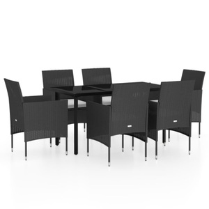 vidaXL, vidaXL 7-tlg. Garten-Essgruppe mit Kissen Schwarz, 