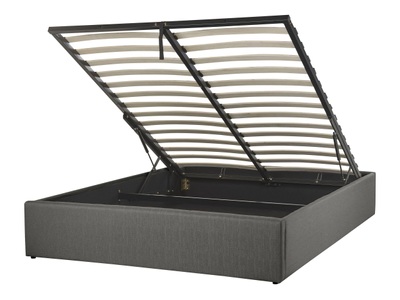 Beliani, Beliani Polsterbett Leinenoptik grau mit Bettkasten hochklappbar 140 x 200 cm DINAN, Beliani - Bett mit Lattenrost aus Polyester Klassisch DINAN, 140x200 cm, Spacegrau