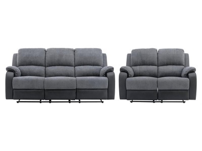 Vente-unique, Couchgarnitur 3+2 - Mikrofaser & Kunstleder - Grau & Schwarz - BRODY Couchgarnitur 3+2 - Mikrofaser & Kunstleder - Grau & Schwarz - BRODY, 