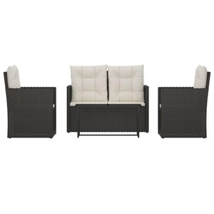 vidaXL, vidaXL 4-tlg. Garten-Lounge-Set mit Kissen Poly Rattan Schwarz
