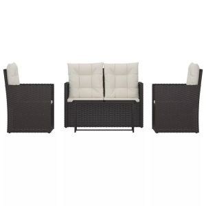 vidaXL, vidaXL 4-tlg. Garten-Lounge-Set mit Kissen Poly Rattan Schwarz