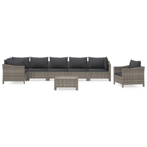 vidaXL, vidaXL 8-tlg. Garten-Lounge-Set mit Kissen Grau Poly Rattan, 