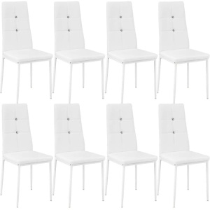 TecTake, 8 Esszimmerstühle, Kunstleder mit Glitzersteinen - weiss, Tectake - 8 Esszimmerstühle, Kunstleder mit Glitzersteinen, Stück, Weiss