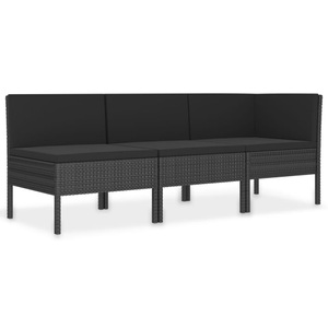 vidaXL, vidaXL 3-tlg. Garten-Lounge-Set mit Auflagen Poly Rattan Schwarz