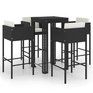 vidaXL, vidaXL 5-tlg. Gartenbar-Set mit Kissen Poly Rattan Schwarz, 