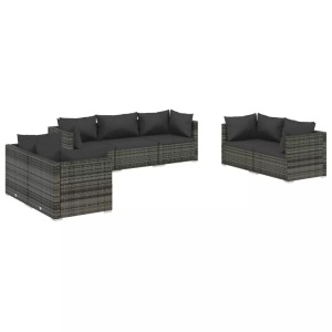 vidaXL, vidaXL 7-tlg. Garten-Lounge-Set mit Kissen Poly Rattan Grau, vidaXL 7-tlg. Garten-Lounge-Set mit Kissen Poly Rattan Grau