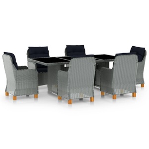 vidaXL, vidaXL 7-tlg. Garten-Essgruppe mit Auflagen Poly Rattan Hellgrau