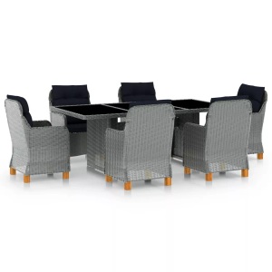 vidaXL, vidaXL 7-tlg. Garten-Essgruppe mit Auflagen Poly Rattan Hellgrau