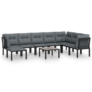 vidaXL, vidaXL 8-tlg. Garten-Lounge-Set Schwarz und Grau Poly Rattan