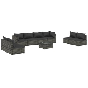 vidaXL, vidaXL 9-tlg. Garten-Lounge-Set mit Kissen Poly Rattan Grau, 