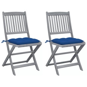 vidaXL, vidaXL Klappbare Gartenstühle 2 Stk. mit Kissen Massivholz Akazie, vidaXL Klappbare Gartenstühle 2 Stk. mit Kissen Massivholz Akazie