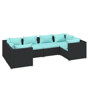 vidaXL, vidaXL 6-tlg. Garten-Lounge-Set mit Kissen Poly Rattan Schwarz, vidaXL 6-tlg. Garten-Lounge-Set mit Kissen Poly Rattan Schwarz