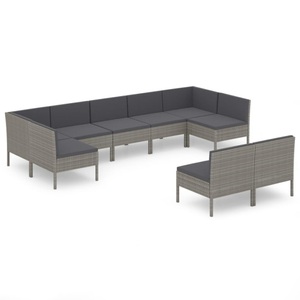 vidaXL, vidaXL 9-tlg. Garten-Lounge-Set mit Auflagen Poly Rattan Grau