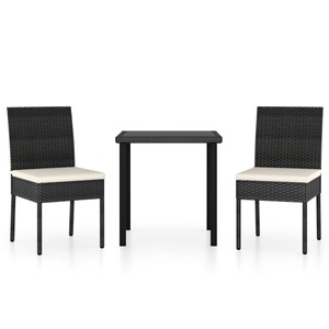 vidaXL, vidaXL 3-tlg. Garten-Essgruppe Poly Rattan Schwarz, vidaXL 3-tlg. Garten-Essgruppe Poly Rattan Schwarz