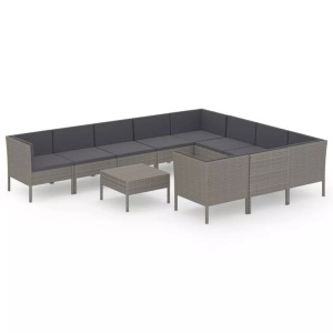 vidaXL, vidaXL 11-tlg. Garten-Lounge-Set mit Auflagen Poly Rattan Grau