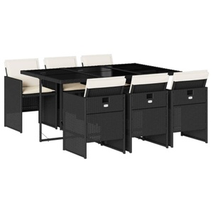 vidaXL, vidaXL 7-tlg. Garten-Essgruppe mit Kissen Schwarz Poly Rattan, vidaXL 7-tlg. Garten-Essgruppe mit Kissen Schwarz Poly Rattan