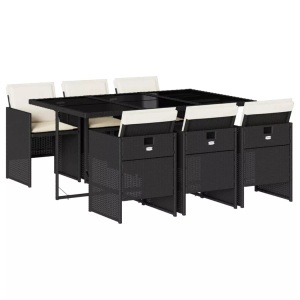 vidaXL, vidaXL 7-tlg. Garten-Essgruppe mit Kissen Schwarz Poly Rattan, vidaXL 7-tlg. Garten-Essgruppe mit Kissen Schwarz Poly Rattan